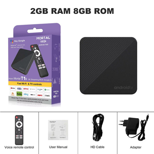 Android14 TV Box Smart 4K Home Theater T1S Allwinnerh313 Netflix Youtube Wifi6 1000M Lan Bluetooth Chromecast Voice Assistant