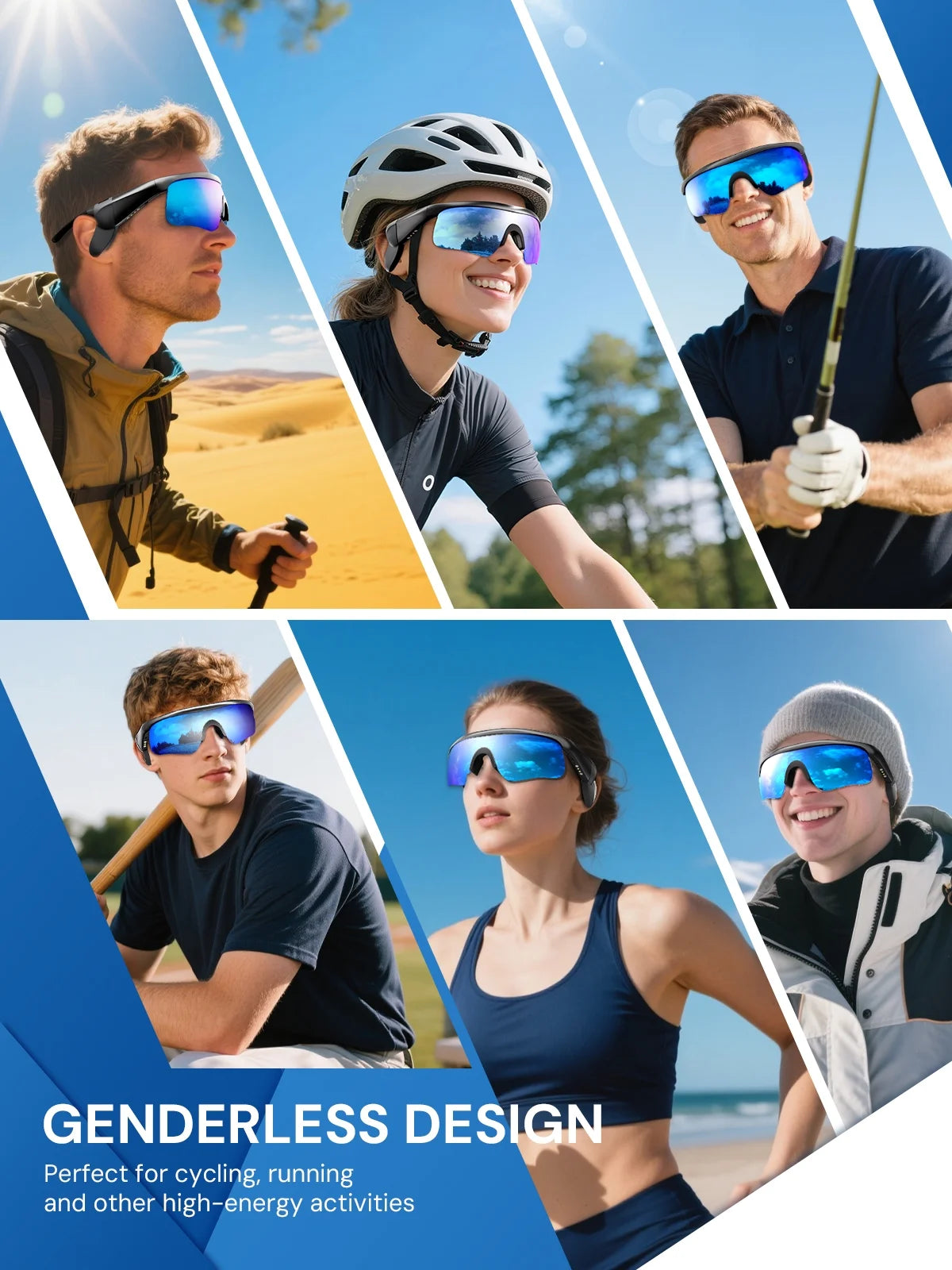 Smart Sunglasses, Bluetooth Cycling Glasses for Men and Women with Built-In Mic, Open-Ear Voice Control, Calling & Music, UV Protection, Magnetic Charging, Running Sunglasses Gifts for Him