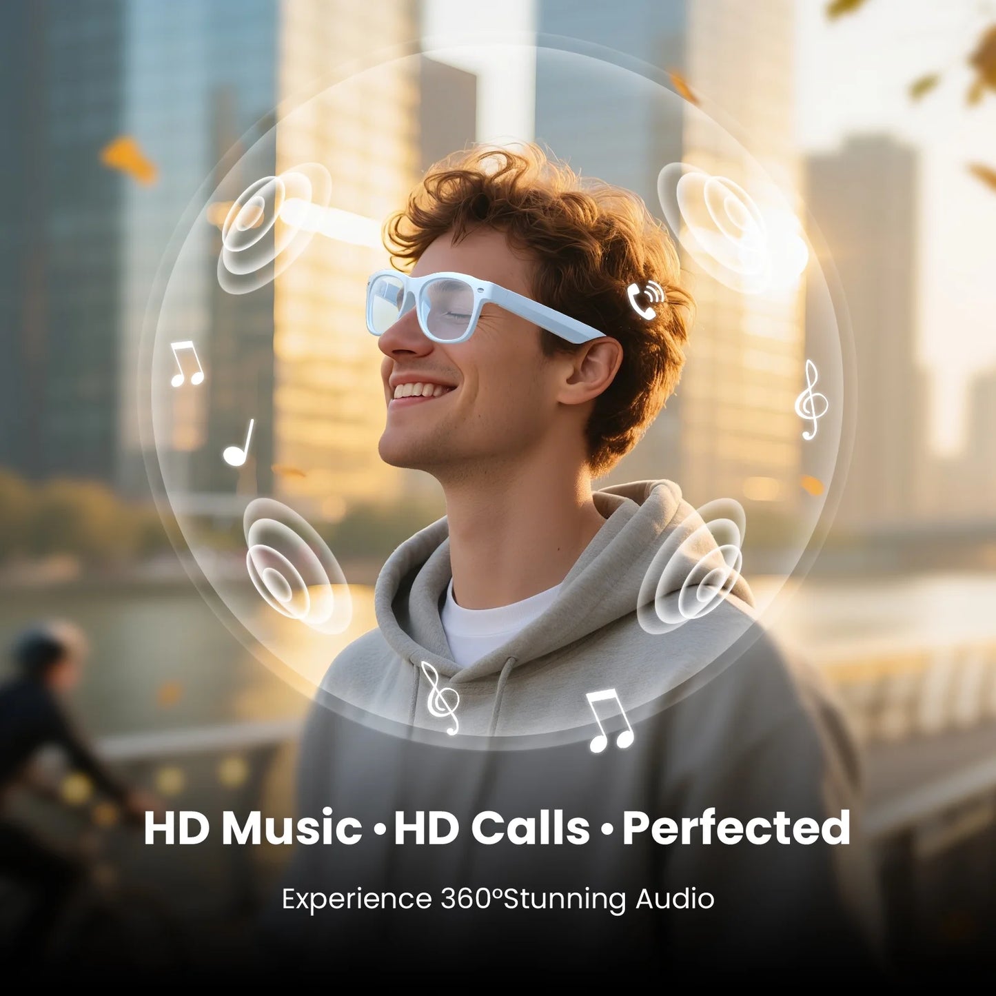 Weariq Bluetooth Smart Glasses – Dusty Blue Audio Sunglasses – Blue Polarized Lenses, Open-Ear Speaker, 10-Hour Playtime, Hands-Free Calls, Voice Assistant