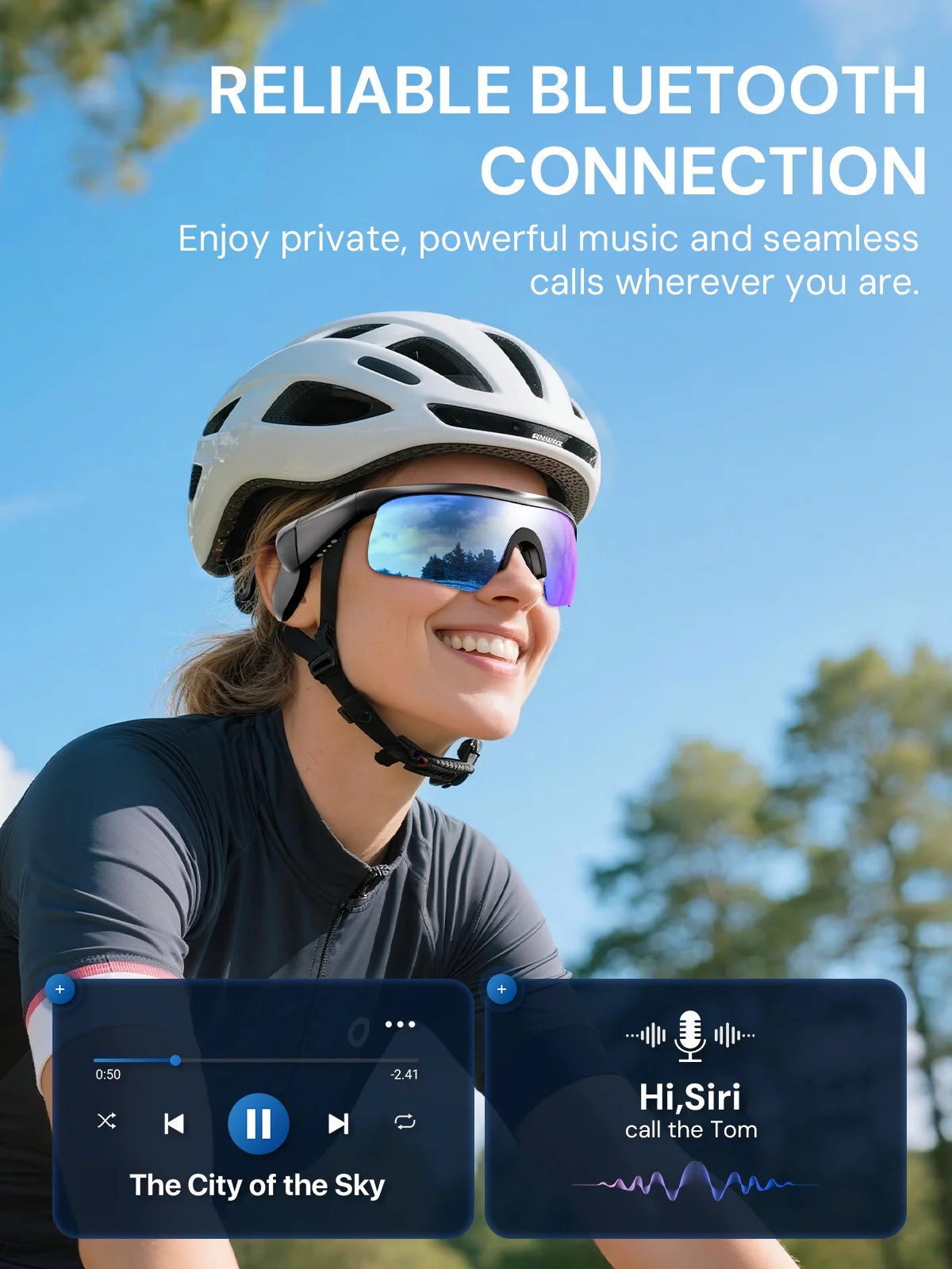 Smart Sunglasses, Bluetooth Cycling Glasses for Men and Women with Built-In Mic, Open-Ear Voice Control, Calling & Music, UV Protection, Magnetic Charging, Running Sunglasses Gifts for Him