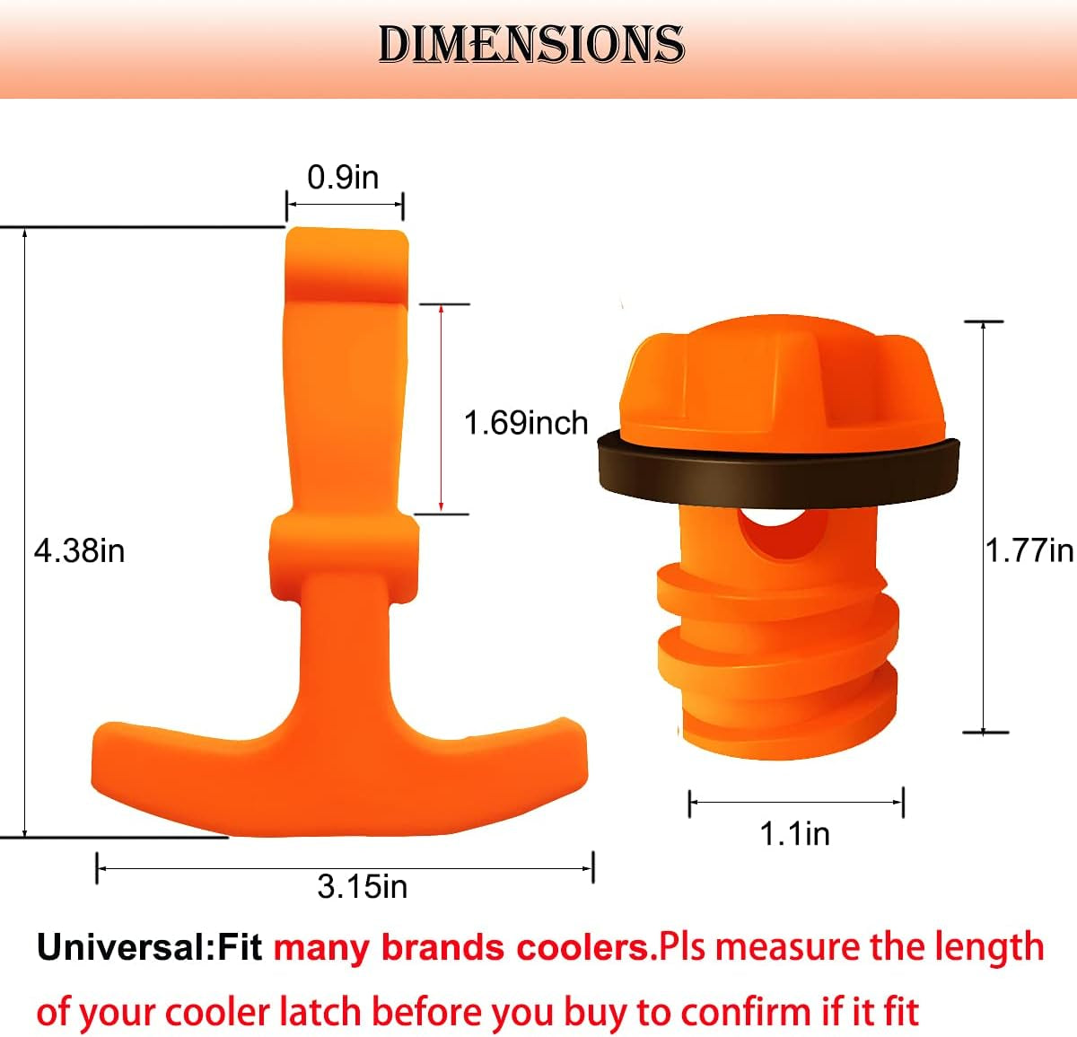 Cooler Drain Plugs & Lid T Latch Straps Replacement for RTIC YETI (2 Orange)