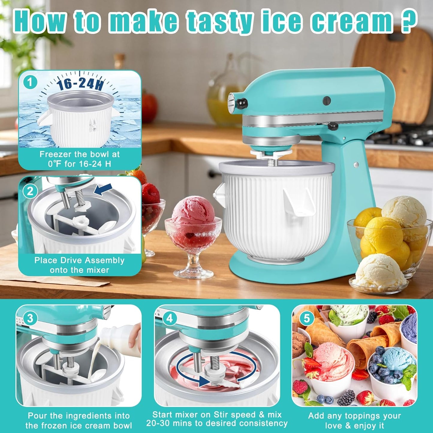 Ice Cream Maker Attachment for Kitchenaid Stand Mixer, Kithcen Aid Ice Cream Mak