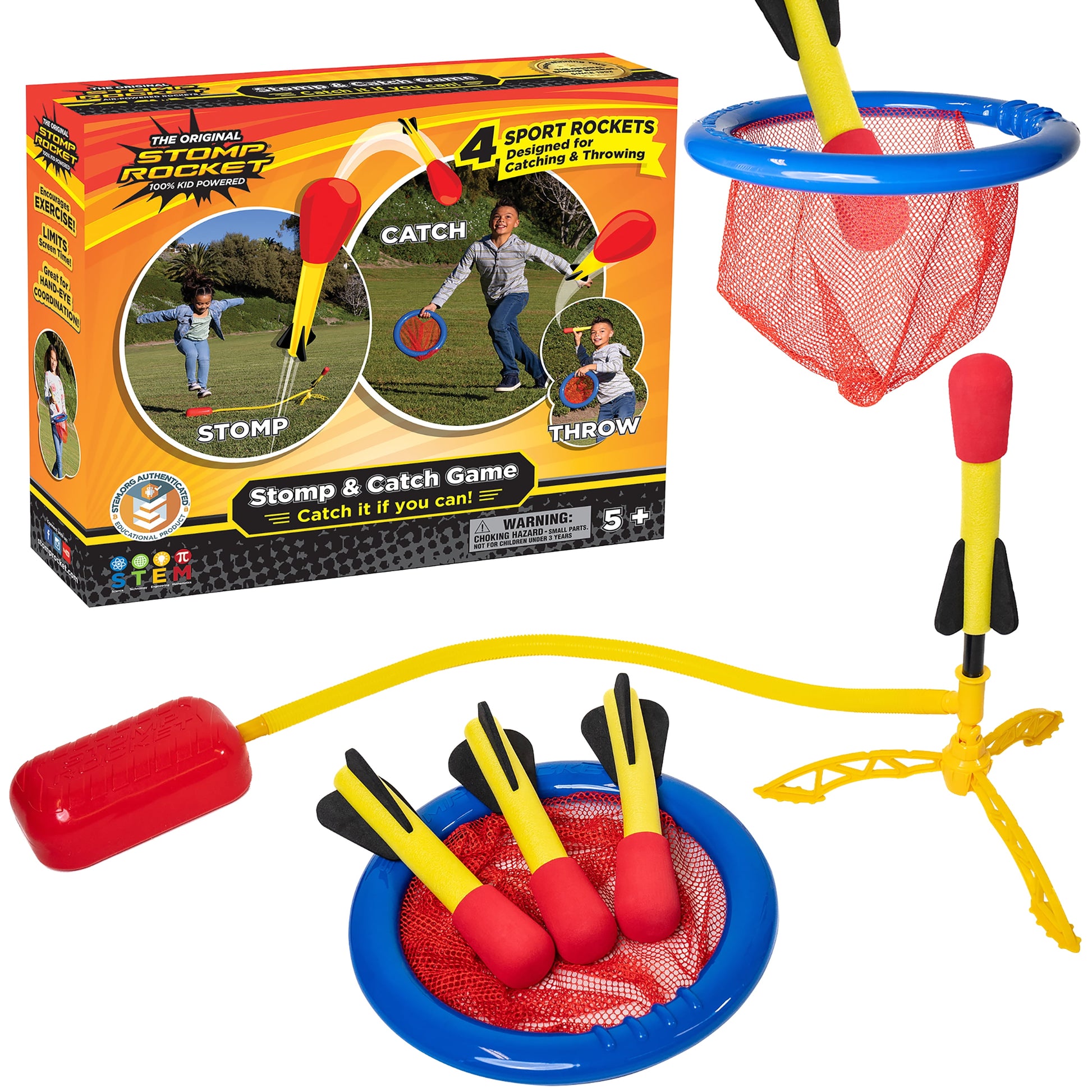 ® Original Stomp and Catch Rocket Game for Kids, 4 Throw Foam Rockets, Catching Net and Adjustable Launcher, Gift for Boys and Girls Ages 5 and Up