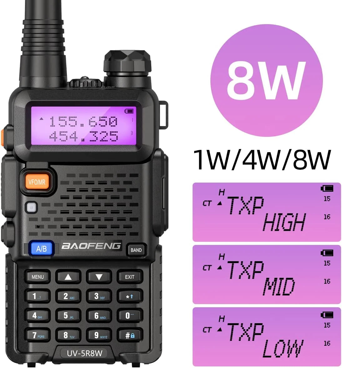 Ham Radio Upgrade UV-5R 8W Multi Band Handheld Long Range Walkie Talkies with Earpiece