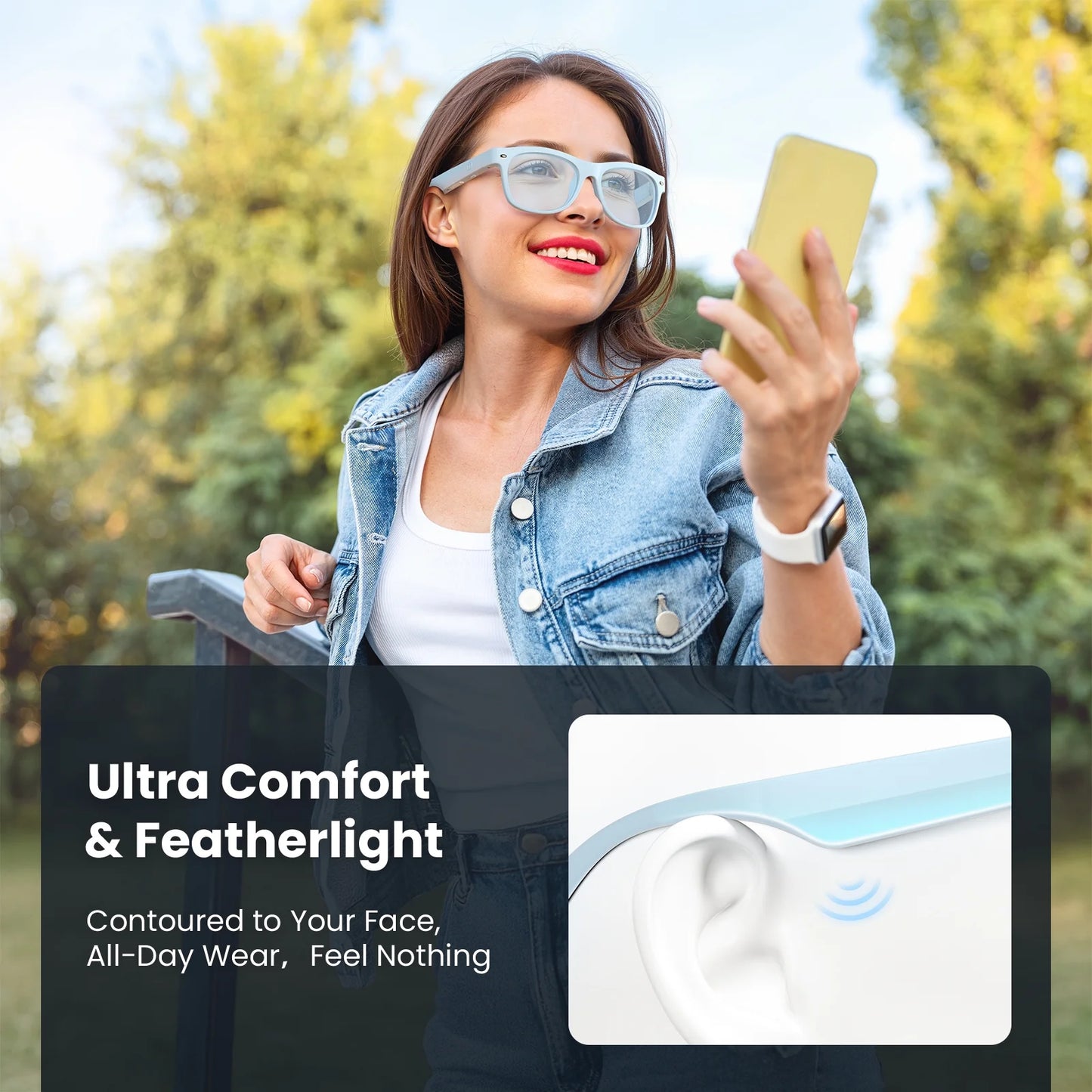 Weariq Bluetooth Smart Glasses – Dusty Blue Audio Sunglasses – Blue Polarized Lenses, Open-Ear Speaker, 10-Hour Playtime, Hands-Free Calls, Voice Assistant