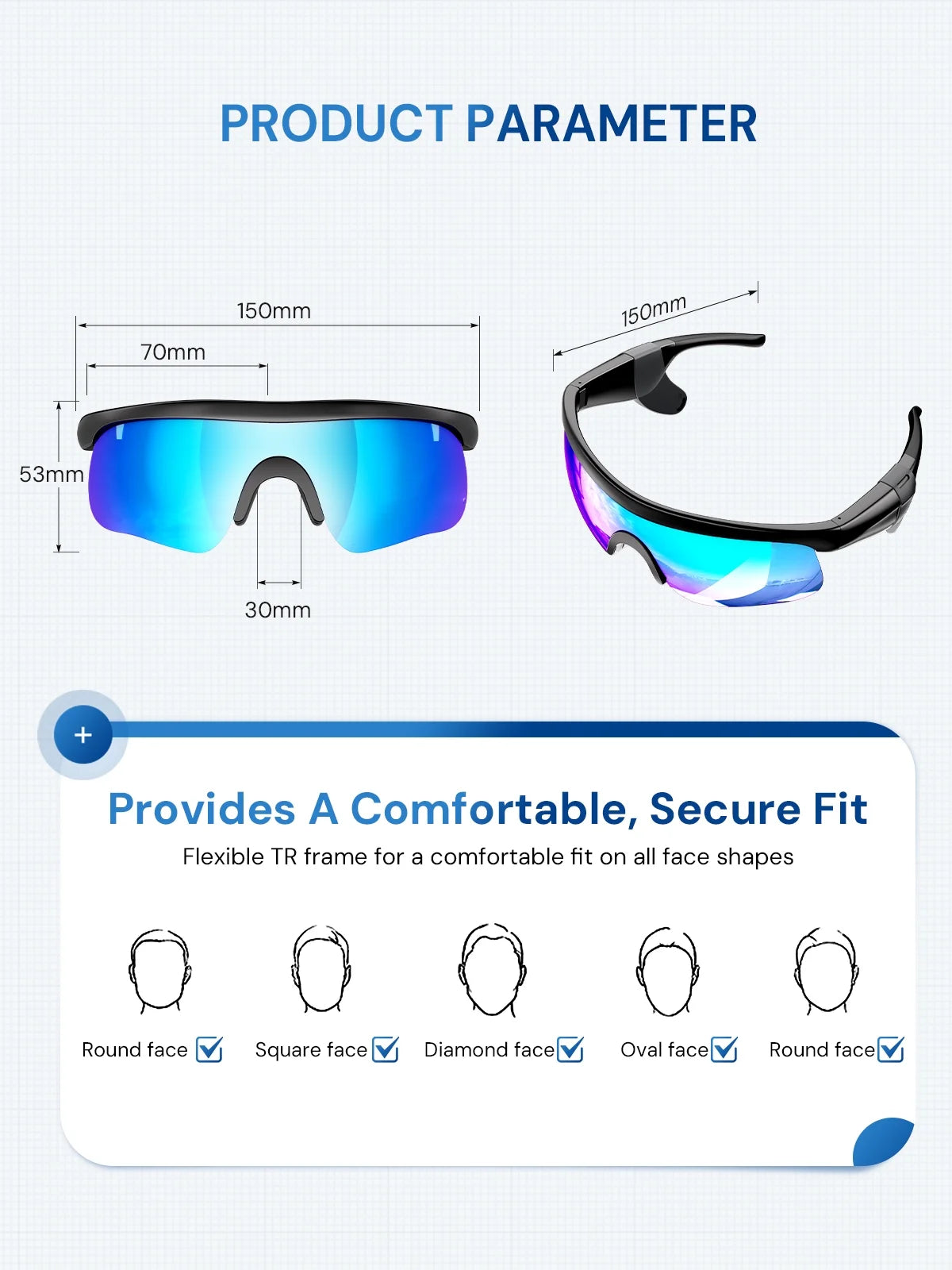 Smart Sunglasses, Bluetooth Cycling Glasses for Men and Women with Built-In Mic, Open-Ear Voice Control, Calling & Music, UV Protection, Magnetic Charging, Running Sunglasses Gifts for Him