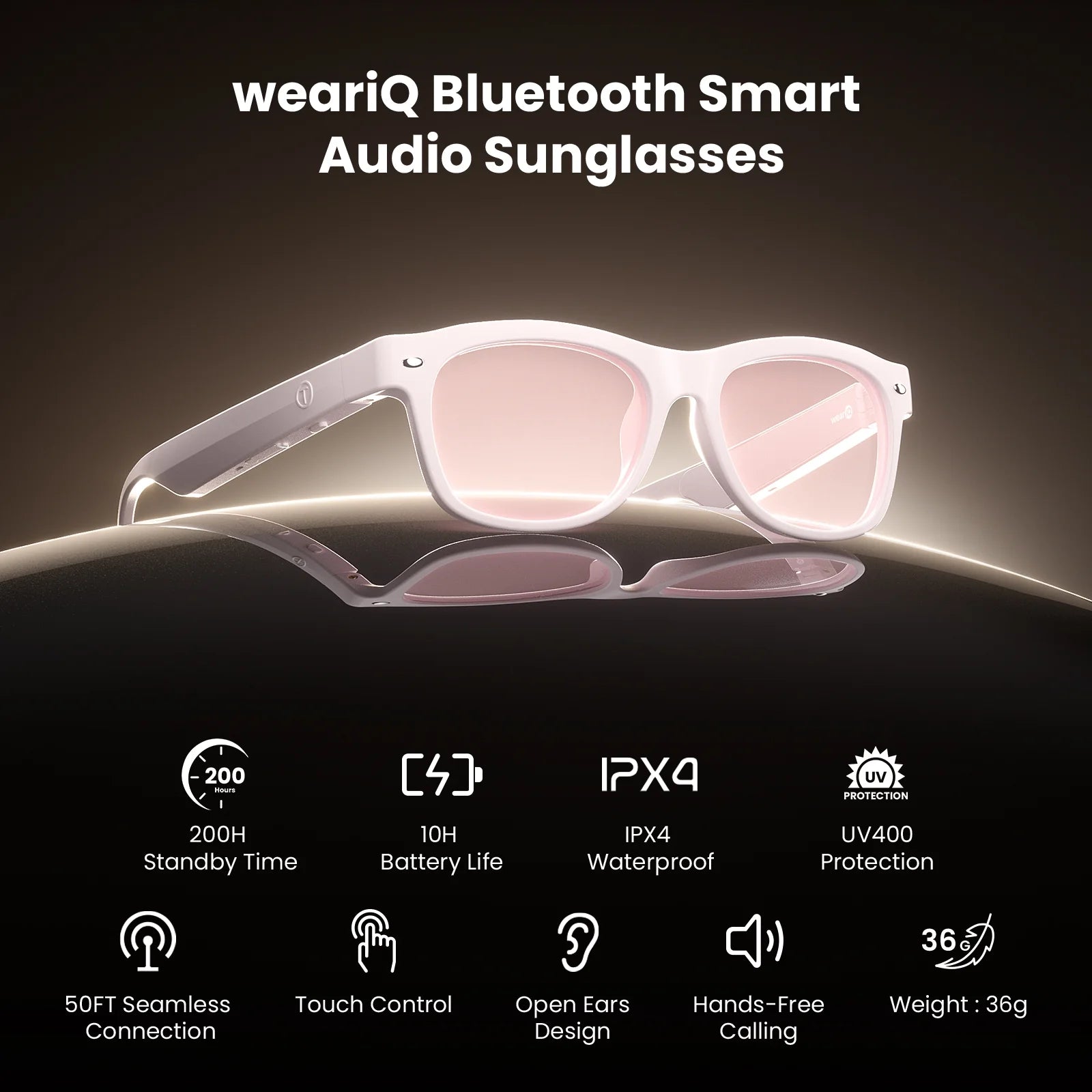 Weariq Bluetooth Smart Glasses – Beige Audio Sunglasses with Lightly Tinted Polarized Lenses, Open-Ear Speaker, 10-Hour Playtime, Hands-Free Calls & Music