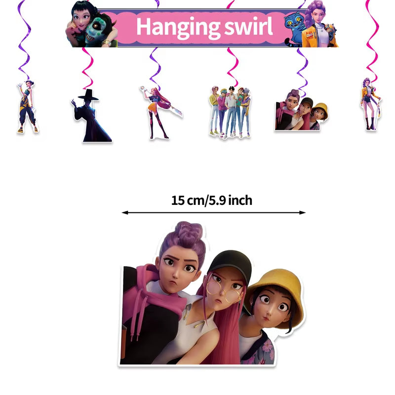 Kpop Demon Birthday Party Decoration Hunter Group Birthday Party Supplies Huntrix Kpop Anime Cake Topper Balloons Hanging Flag
