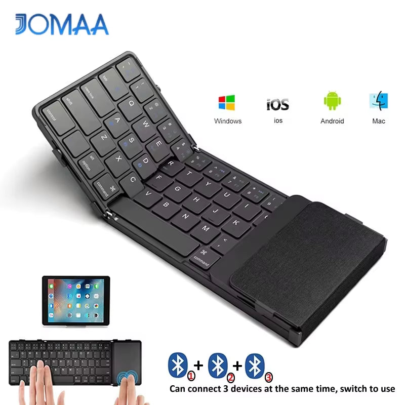 Wireless Folding Keyboard with Touchpad Rechargeable Foldable Bluetooth Keyboard for Tablet Ipad Iphone