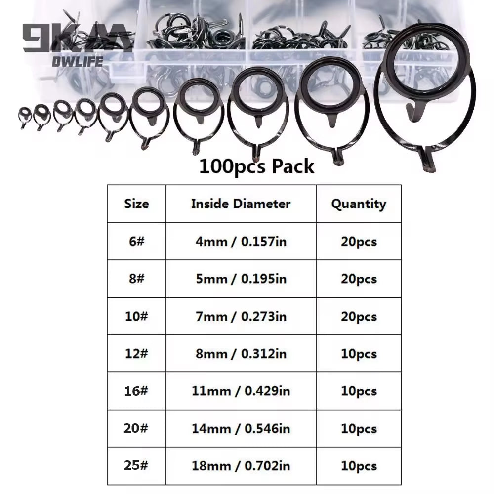 Fishing Rod Guide 9~200Pcs Stainless Steel Ceramics Rings Rod Repair Kit Spinning Casting Mixed Size Replacement Accessories