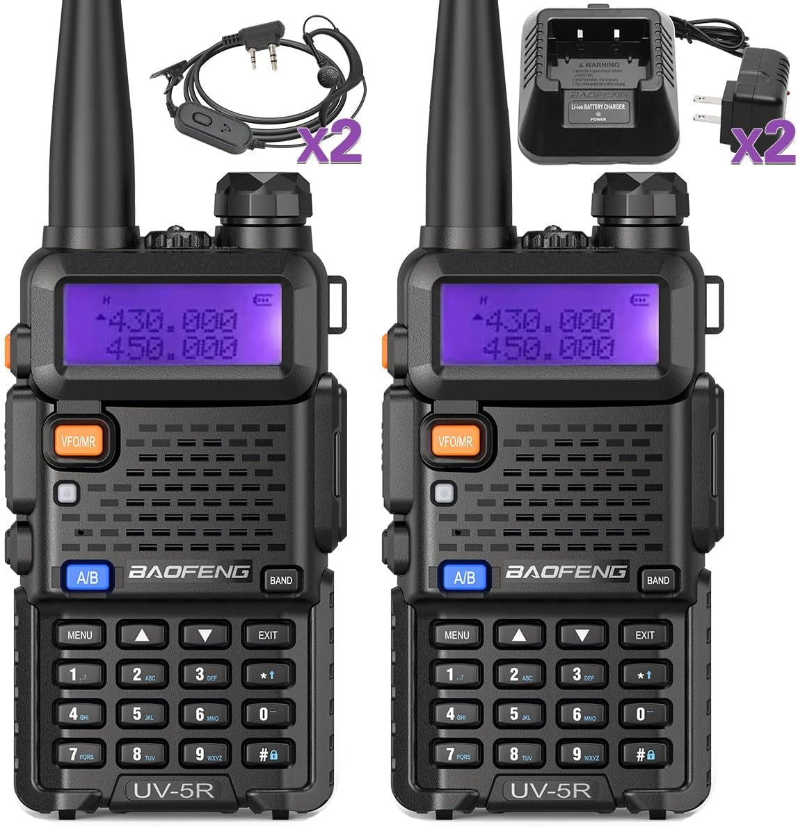 Long Range 100 Mile Walkie Talkie Two Way Radio Charge Headset Waterproof 2 PACK