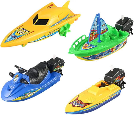 Set, 4 Pack Bathtub Boat Toy Speed Boat Toy Pull and Go Yacht Water Toy Motorboat Bath Toy Tub Toy for Kids (Random Color)