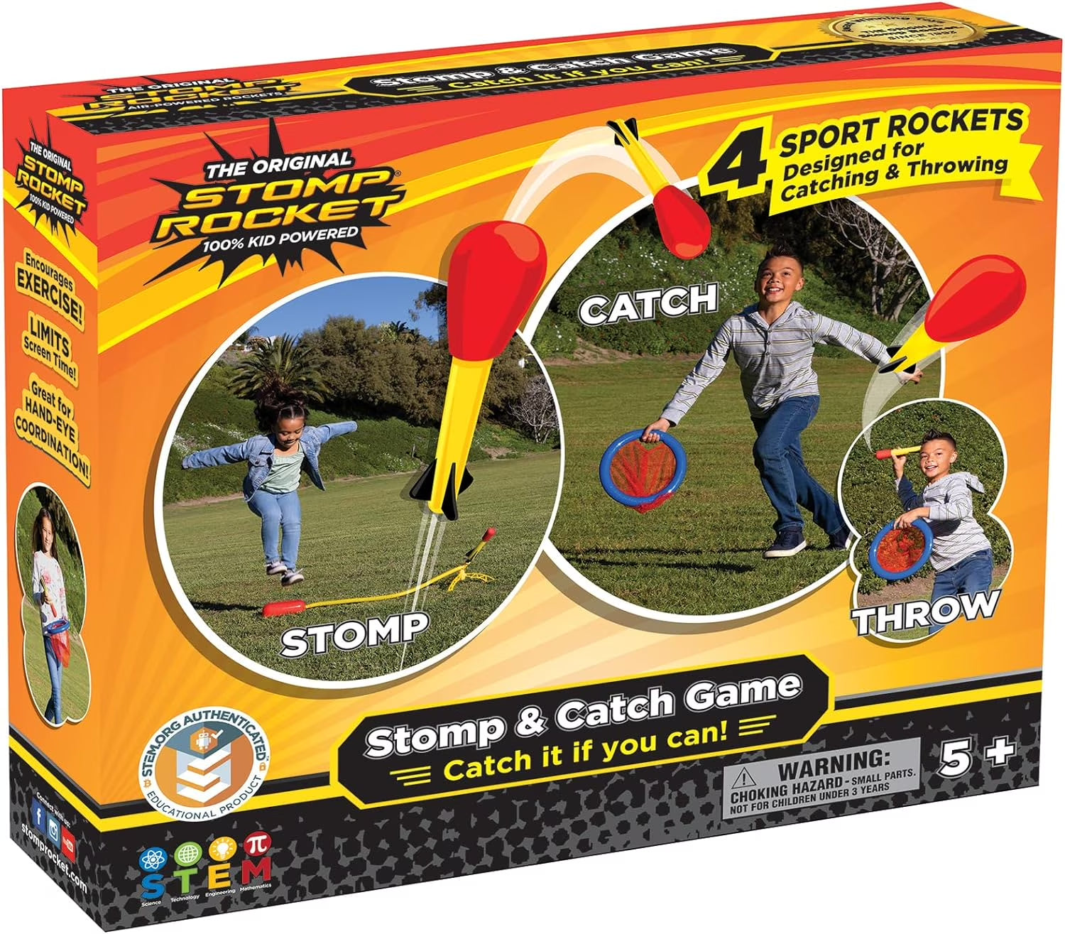 ® Original Stomp and Catch Rocket Game for Kids, 4 Throw Foam Rockets, Catching Net and Adjustable Launcher, Gift for Boys and Girls Ages 5 and Up