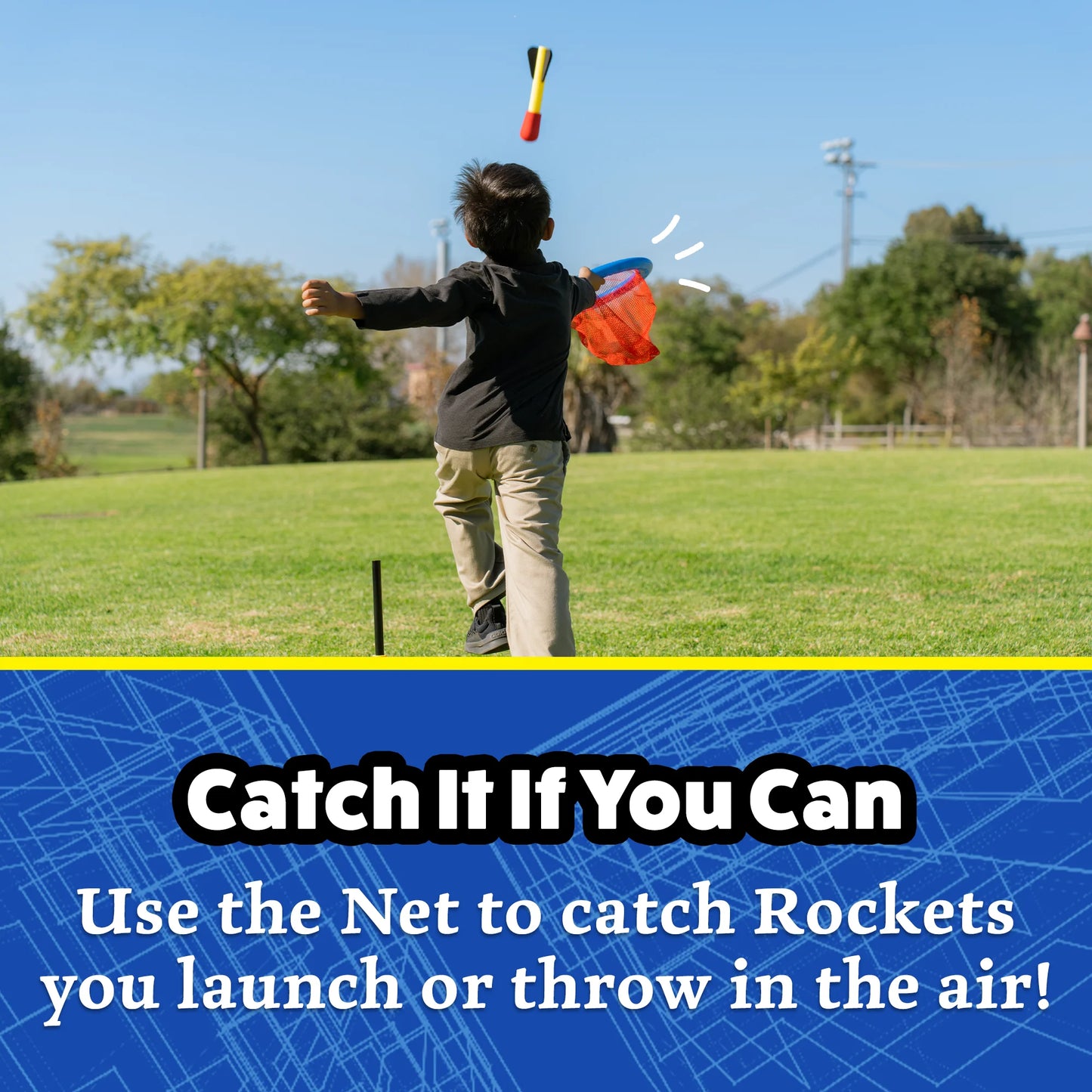 ® Original Stomp and Catch Rocket Game for Kids, 4 Throw Foam Rockets, Catching Net and Adjustable Launcher, Gift for Boys and Girls Ages 5 and Up