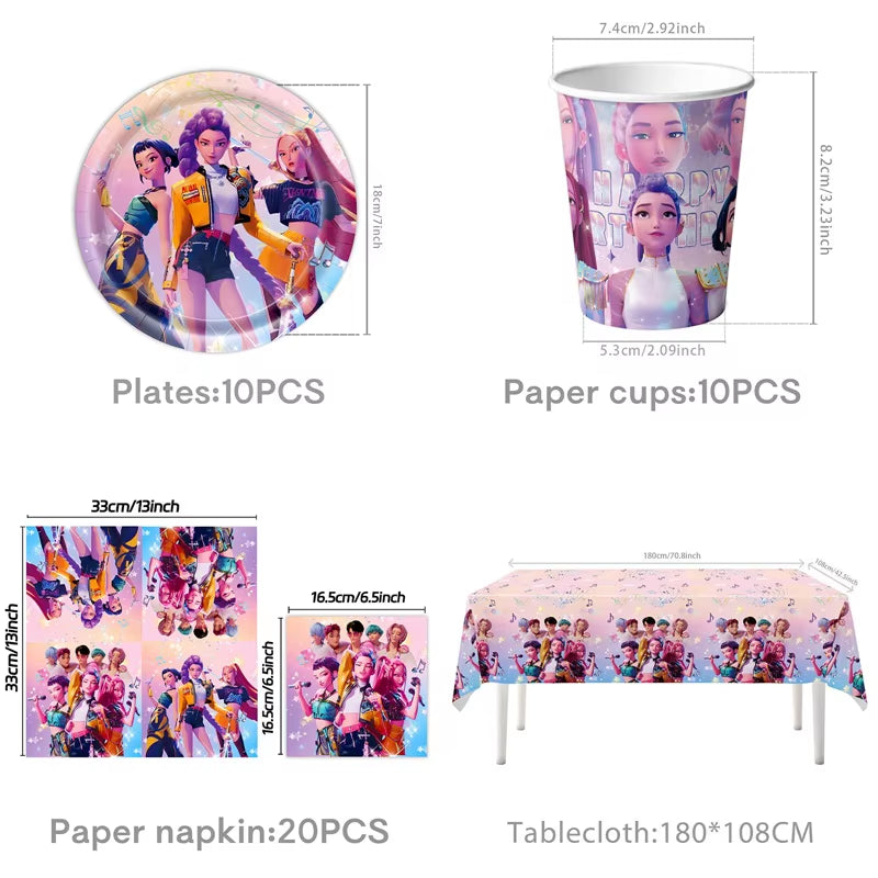 Kpop Demon Birthday Party Decoration Hunter Group Birthday Party Supplies Huntrix Kpop Anime Cake Topper Balloons Hanging Flag