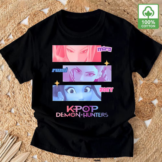 Kpop Demon Hunter T-Shirt Summer New HD Tiger Print Pure Cotton Breathable T-Shirt for Men and Women round Neck Casual Soft Top