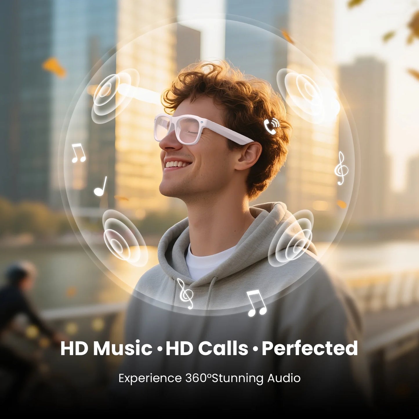 Weariq Bluetooth Smart Glasses – Beige Audio Sunglasses with Lightly Tinted Polarized Lenses, Open-Ear Speaker, 10-Hour Playtime, Hands-Free Calls & Music