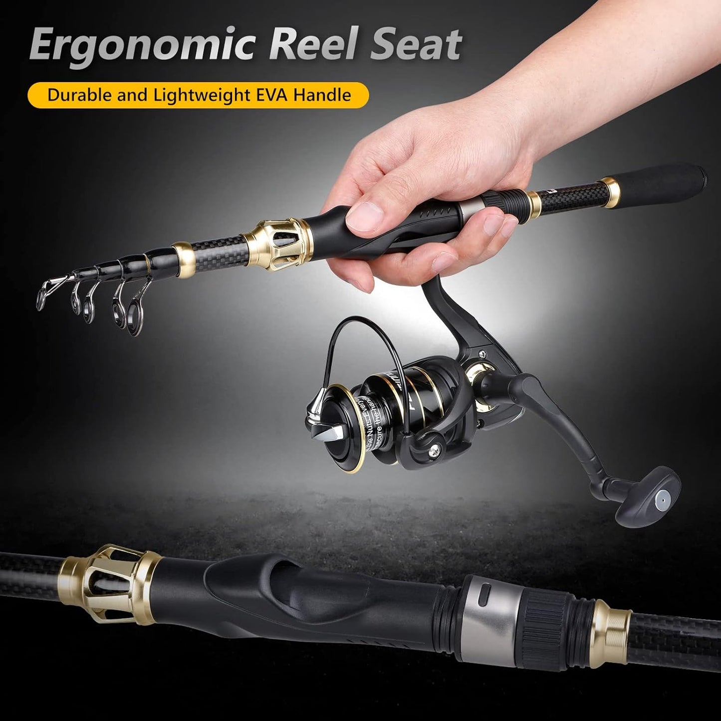 Fishing Rod and Reel Combo,Fishing Pole,Telescopic Fishing Rod Kit with Spinning Reel, Telescopic Fishing Pole with Carrier Bag for Freshwater Saltwater for Men Women