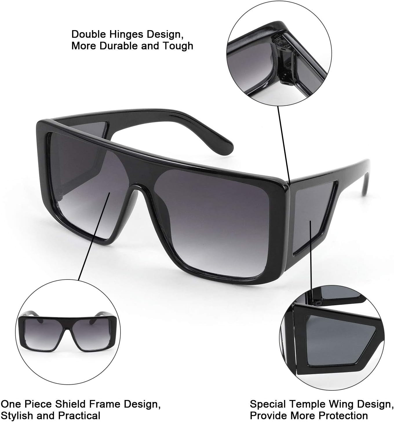 Rectangle Oversized Shield Sunglasses for Women Men Futuristic Rectangula Flat Top One Piece Shades B9037