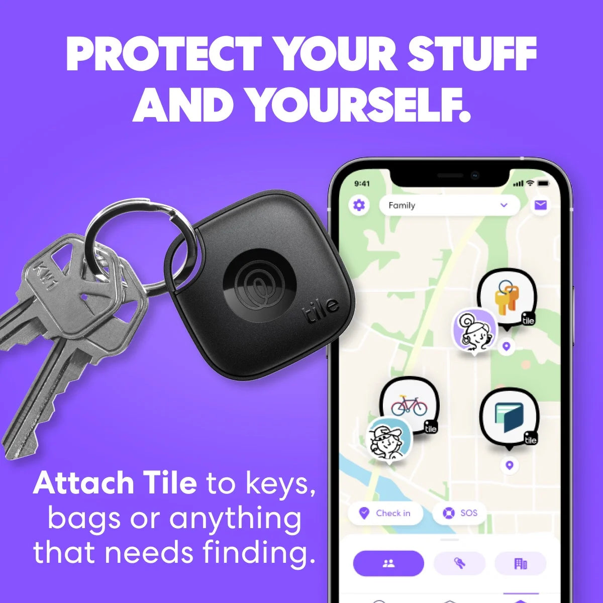 Life360 Starter Pack – 1 Mate & 1 Slim Bluetooth Trackers for Keys, Wallets, Phones – Ios & Android (Black)
