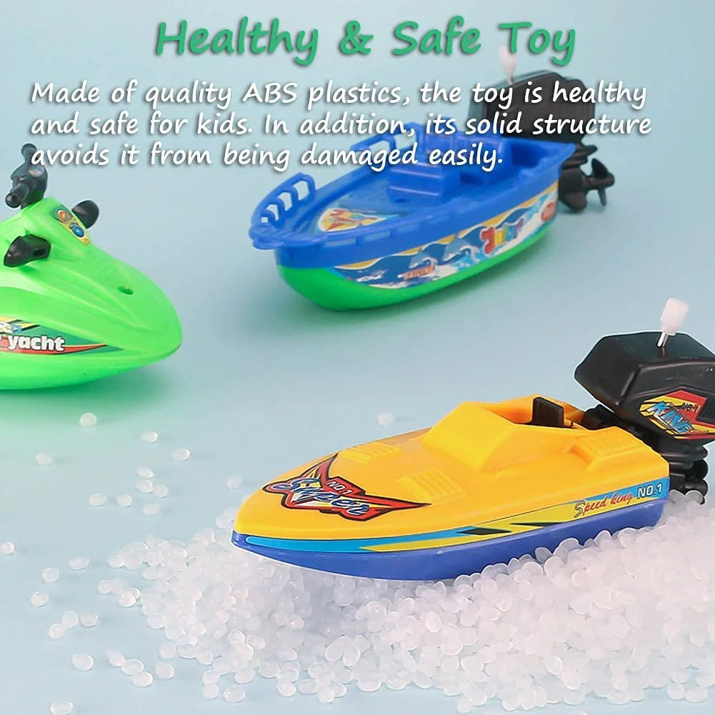 Set, 4 Pack Bathtub Boat Toy Speed Boat Toy Pull and Go Yacht Water Toy Motorboat Bath Toy Tub Toy for Kids (Random Color)