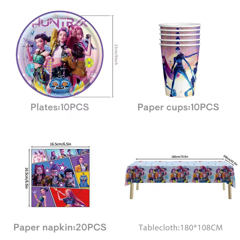 Kpop Demon Birthday Party Decoration Hunter Group Birthday Party Supplies Huntrix Kpop Anime Cake Topper Balloons Hanging Flag