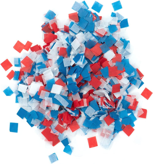 Biodegradable Tissue Confetti Squares, Red,White,Blue Color –  Fluttering Tissue Paper Squares Confeti Cannon & Launcher Use, Table Decorations, & More (20 Handfuls per Bag, 1 Lb)