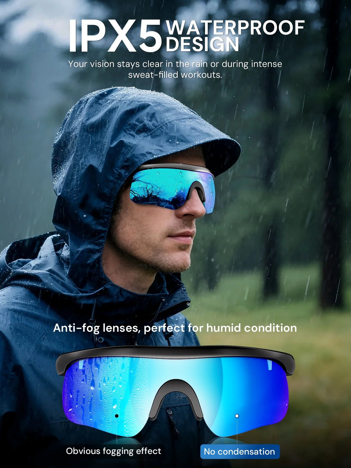 Smart Sunglasses, Bluetooth Cycling Glasses for Men and Women with Built-In Mic, Open-Ear Voice Control, Calling & Music, UV Protection, Magnetic Charging, Running Sunglasses Gifts for Him