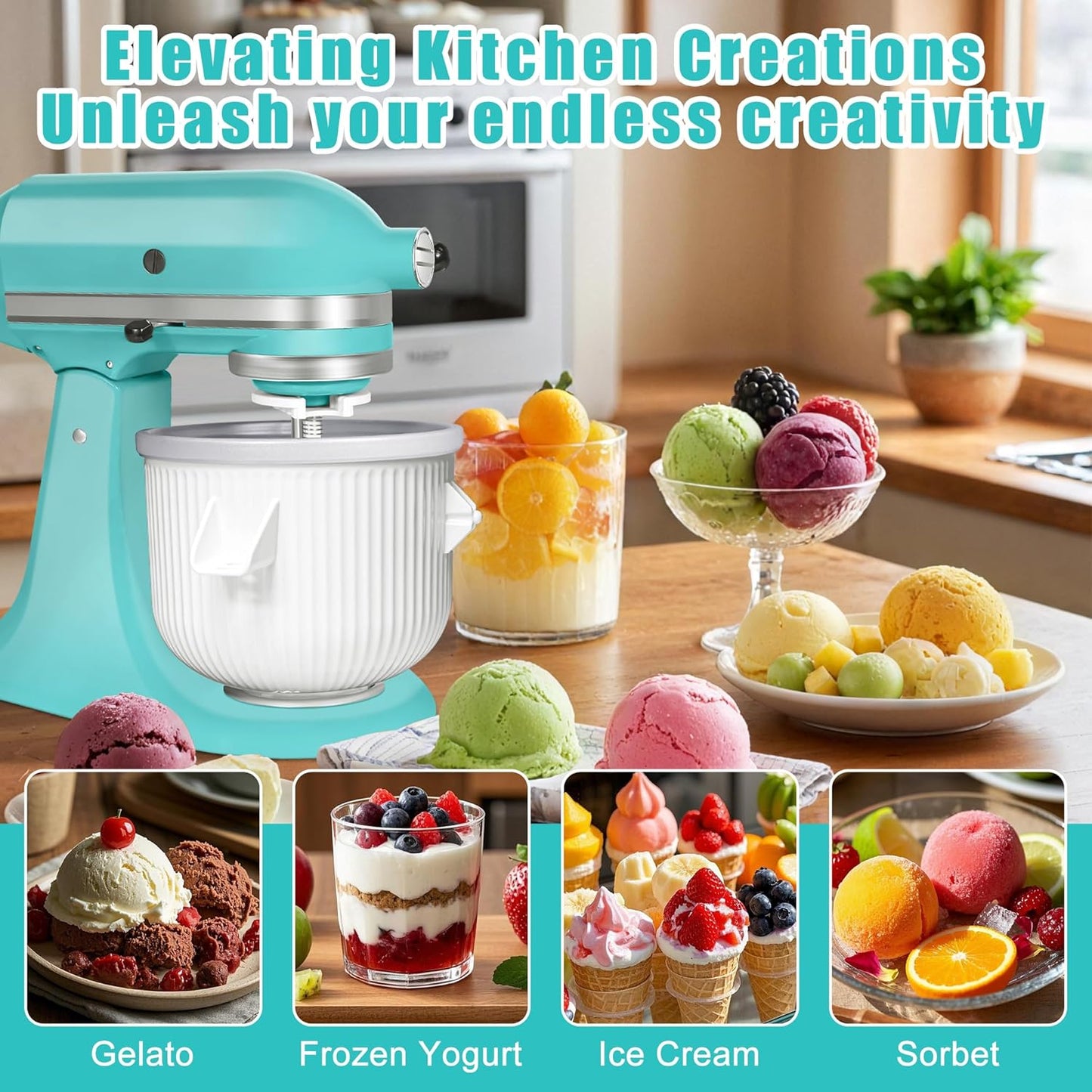 Ice Cream Maker Attachment for Kitchenaid Stand Mixer, Kithcen Aid Ice Cream Mak