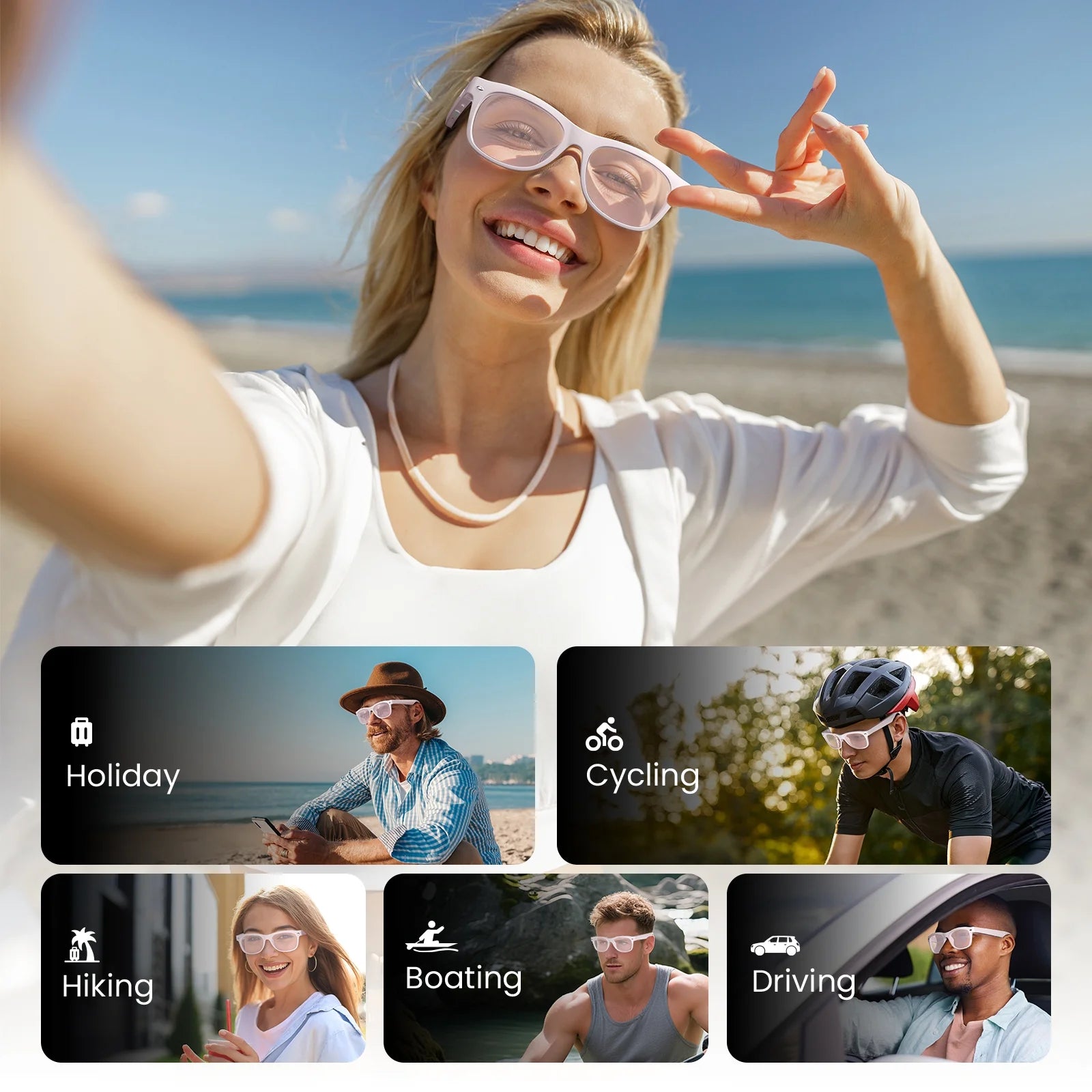 Weariq Bluetooth Smart Glasses – Beige Audio Sunglasses with Lightly Tinted Polarized Lenses, Open-Ear Speaker, 10-Hour Playtime, Hands-Free Calls & Music