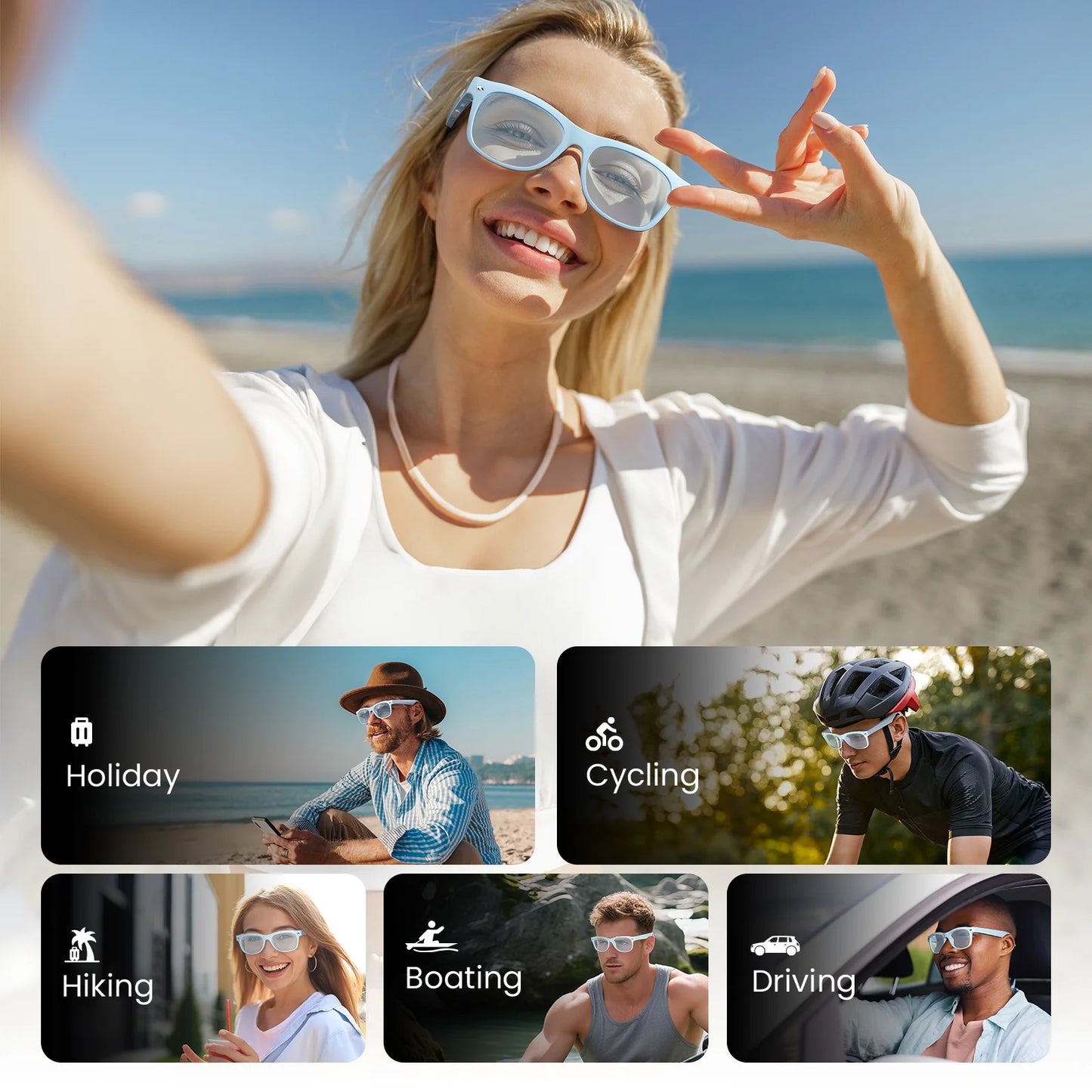 Weariq Bluetooth Smart Glasses – Dusty Blue Audio Sunglasses – Blue Polarized Lenses, Open-Ear Speaker, 10-Hour Playtime, Hands-Free Calls, Voice Assistant