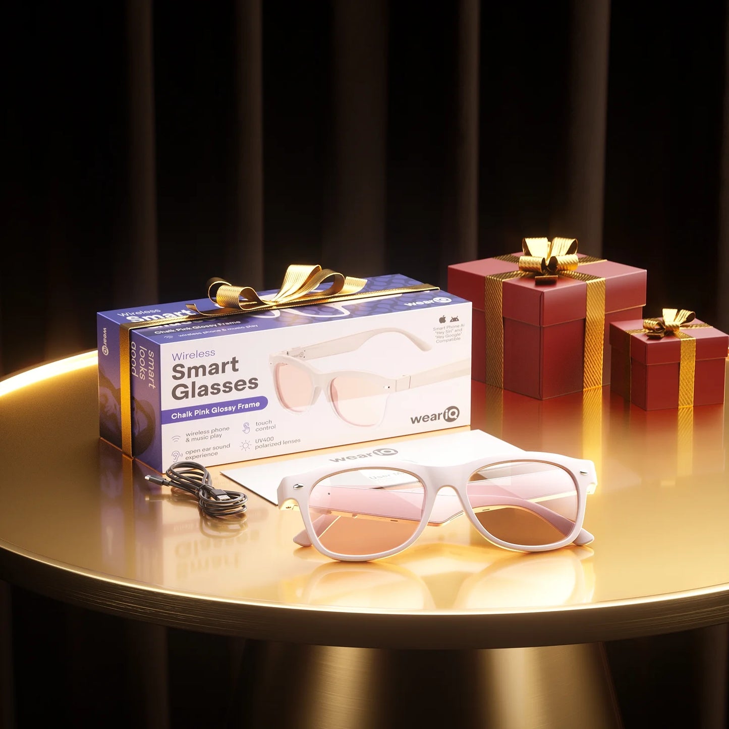 Weariq Bluetooth Smart Glasses – Beige Audio Sunglasses with Lightly Tinted Polarized Lenses, Open-Ear Speaker, 10-Hour Playtime, Hands-Free Calls & Music