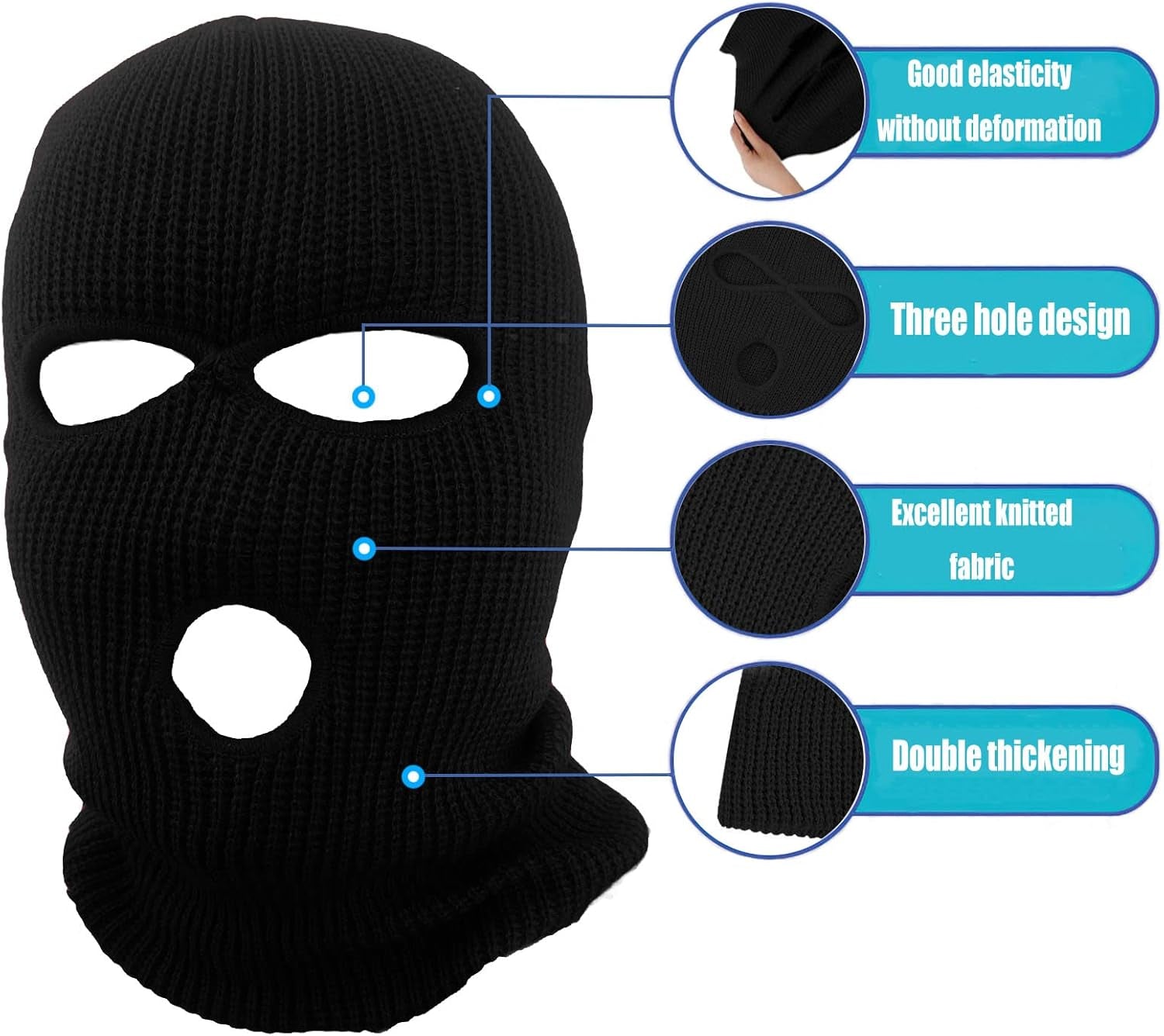 3-Hole Beanie Face Mask Ski-Warm Knit-Men and Women