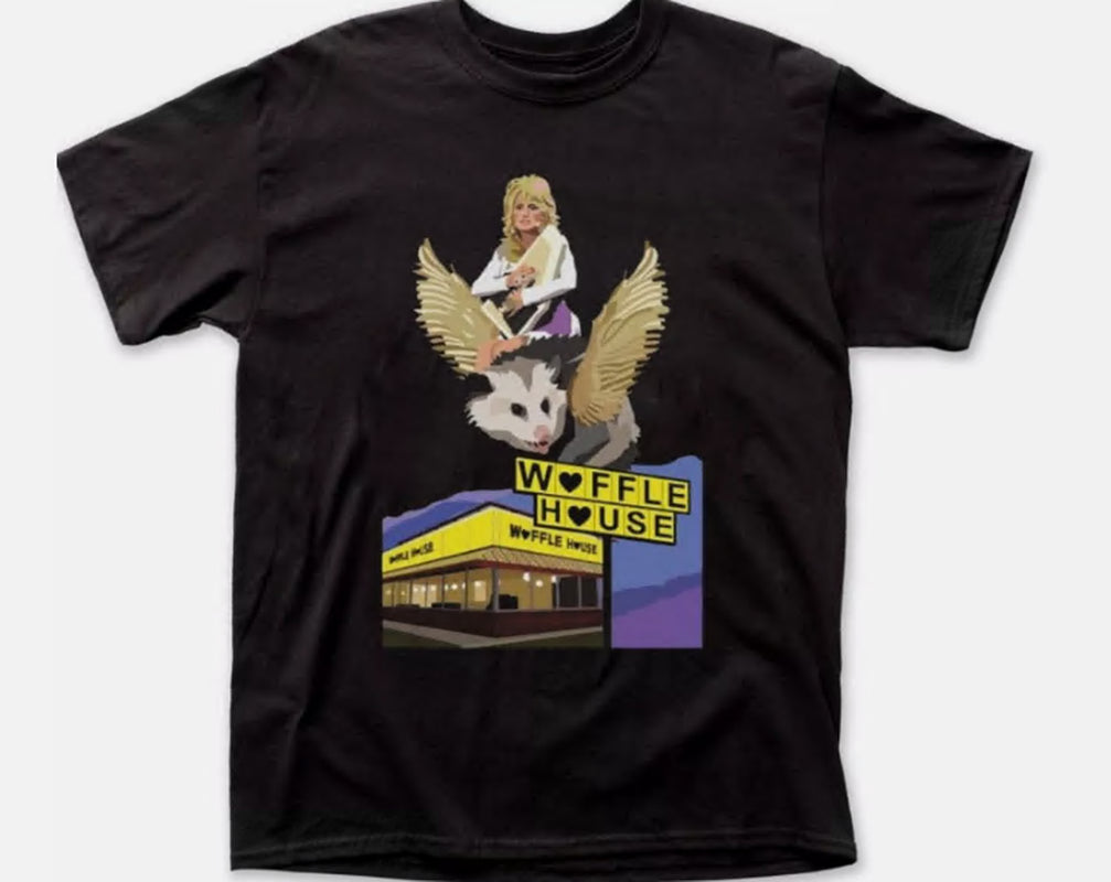 Dolly Parton Riding a Winged Possum over Waffle-House Retro Hoodie