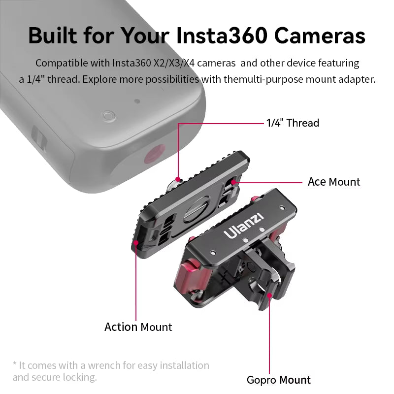Magnetic Quick Release Mount for Insta360 X4 X3 ONE X2 ONE R ONE X ONE RS Ace Pro Invisible in 360° Shots