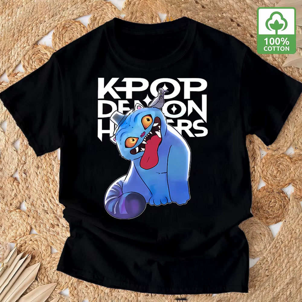 Kpop Demon Hunter T-Shirt Summer New HD Tiger Print Pure Cotton Breathable T-Shirt for Men and Women round Neck Casual Soft Top