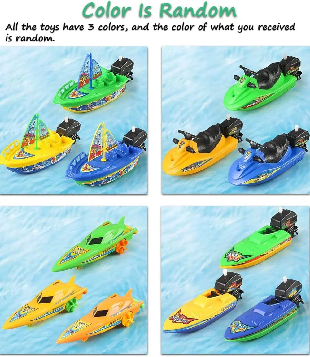 Set, 4 Pack Bathtub Boat Toy Speed Boat Toy Pull and Go Yacht Water Toy Motorboat Bath Toy Tub Toy for Kids (Random Color)