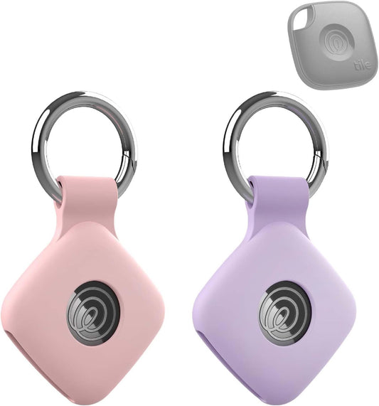 2 Pack Case for Tile by Life360 Mate (2024) / Tile Mate 2022 with Keychain,Anti-Scratch Finder Protective Cover for Keys, Bags, Pets Collar Tag Accessories,Shockproof & Dustproof (Purple+Pink)