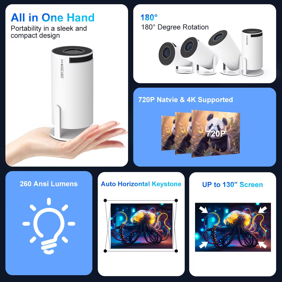 Mini Portable HY300 Pro Projector 4K Full HD Native 720P 260ANSI BT5.0 Android 11 Home Theater Outdoor Projector