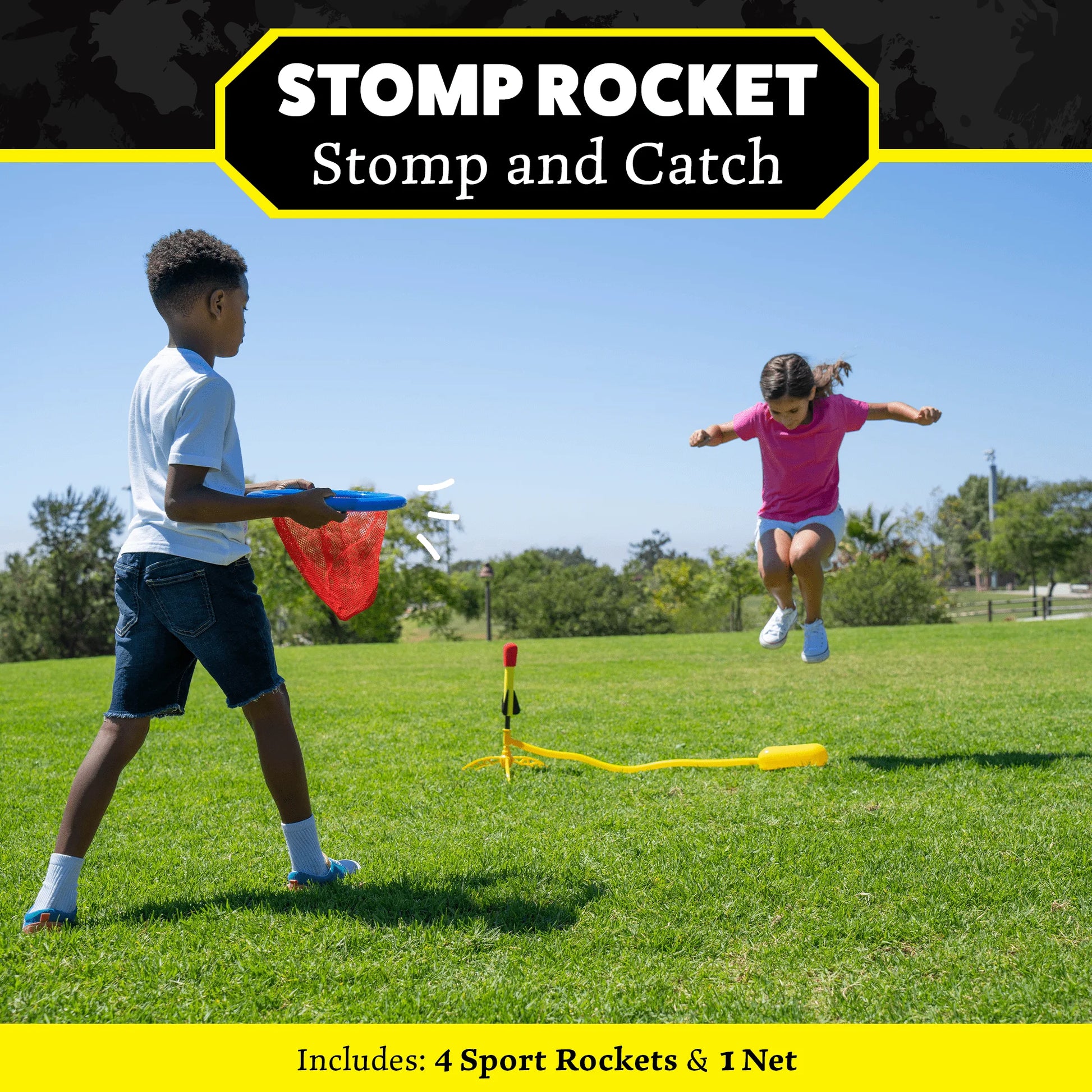 ® Original Stomp and Catch Rocket Game for Kids, 4 Throw Foam Rockets, Catching Net and Adjustable Launcher, Gift for Boys and Girls Ages 5 and Up