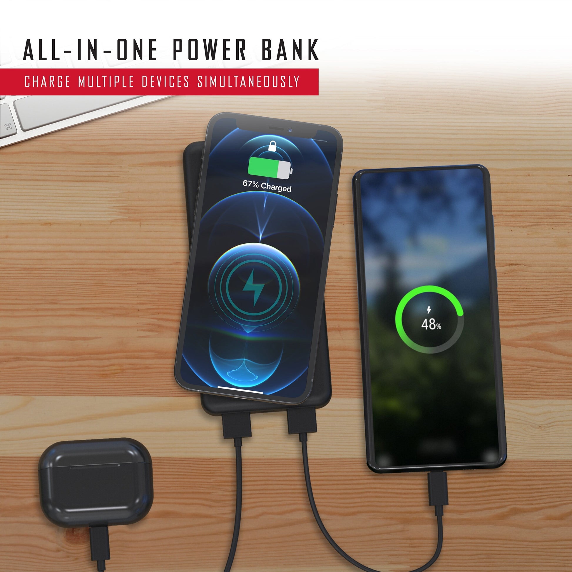 Wireless plus 10K Power Bank – 3-In-1 10,000Mah Portable Charger with High-Speed Wireless Charging