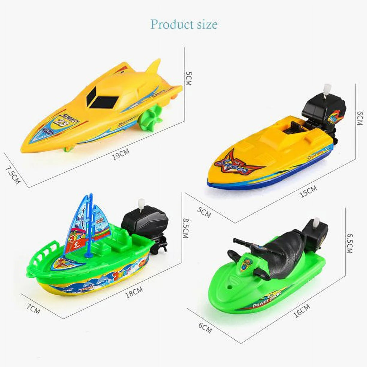 Set, 4 Pack Bathtub Boat Toy Speed Boat Toy Pull and Go Yacht Water Toy Motorboat Bath Toy Tub Toy for Kids (Random Color)
