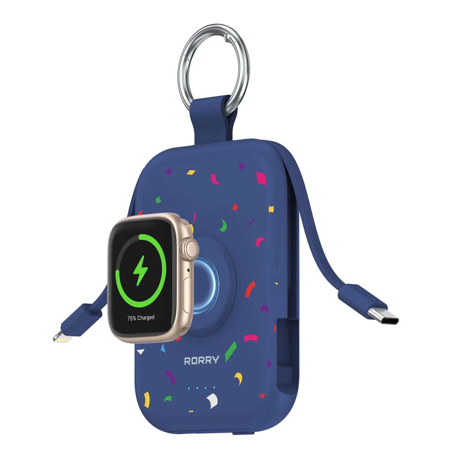 Portable Charger, 5000Mah Power Bank - Apple Watch Charger with Built-In Cables,Travel-Ready Portable Charger for Iphone 17/ 16/15/14 ,Android ,Apple Watch Ultra2/11/10/9/8, Confetti-Blue