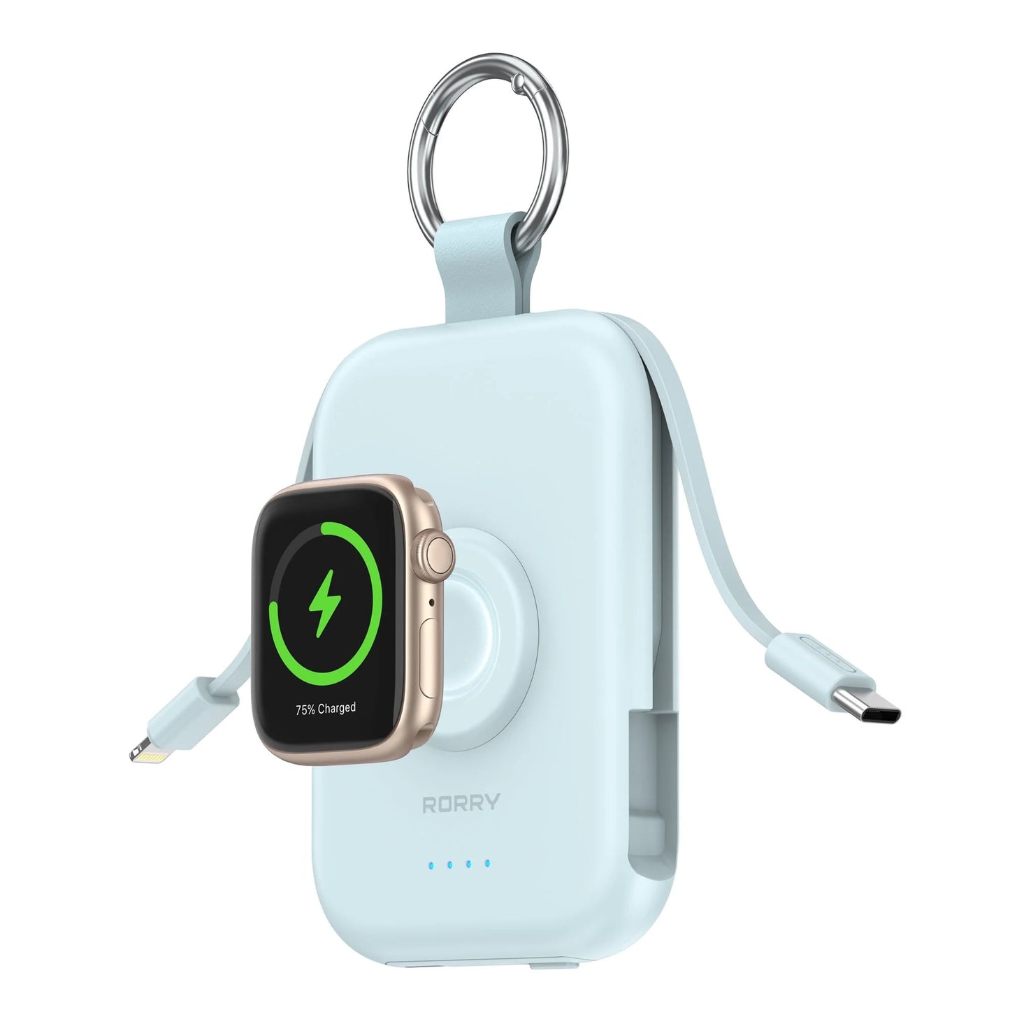 Portable Charger, 5000Mah Power Bank - Apple Watch Charger with Built-In Cables,Travel-Ready Portable Charger for Iphone 17/ 16/15/14 ,Android ,Apple Watch Ultra2/11/10/9/8, Blue