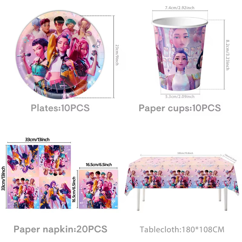 Kpop Demon Birthday Party Decoration Hunter Group Birthday Party Supplies Huntrix Kpop Anime Cake Topper Balloons Hanging Flag