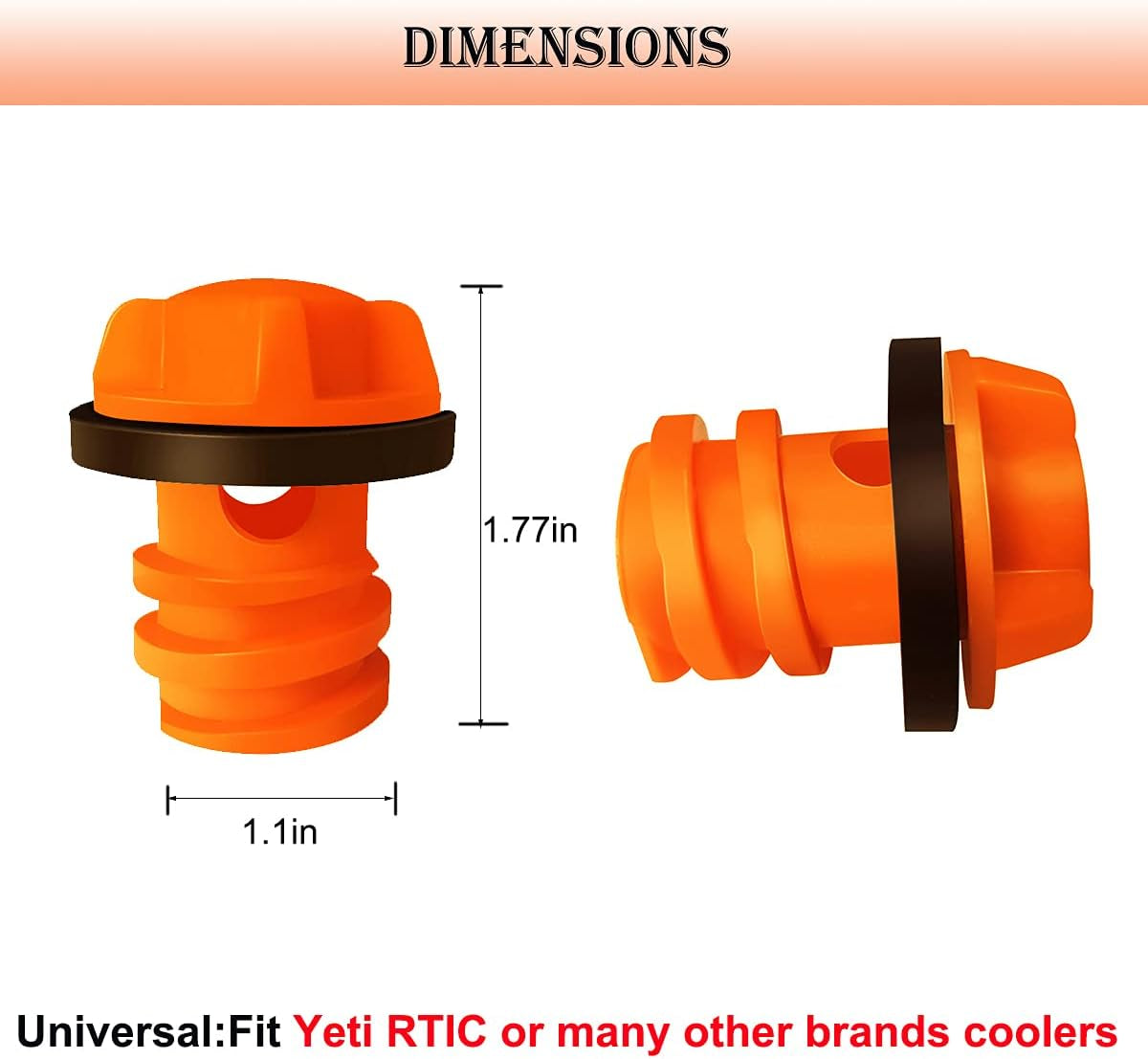 Cooler Drain Plugs & Lid T Latch Straps Replacement for RTIC YETI (2 Orange)