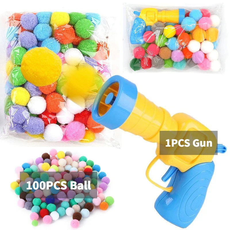 Interactive Plush Ball Shooting Gun Toy for Cats - Mini Pompom Launcher for Self-Play and Indoor Entertainment