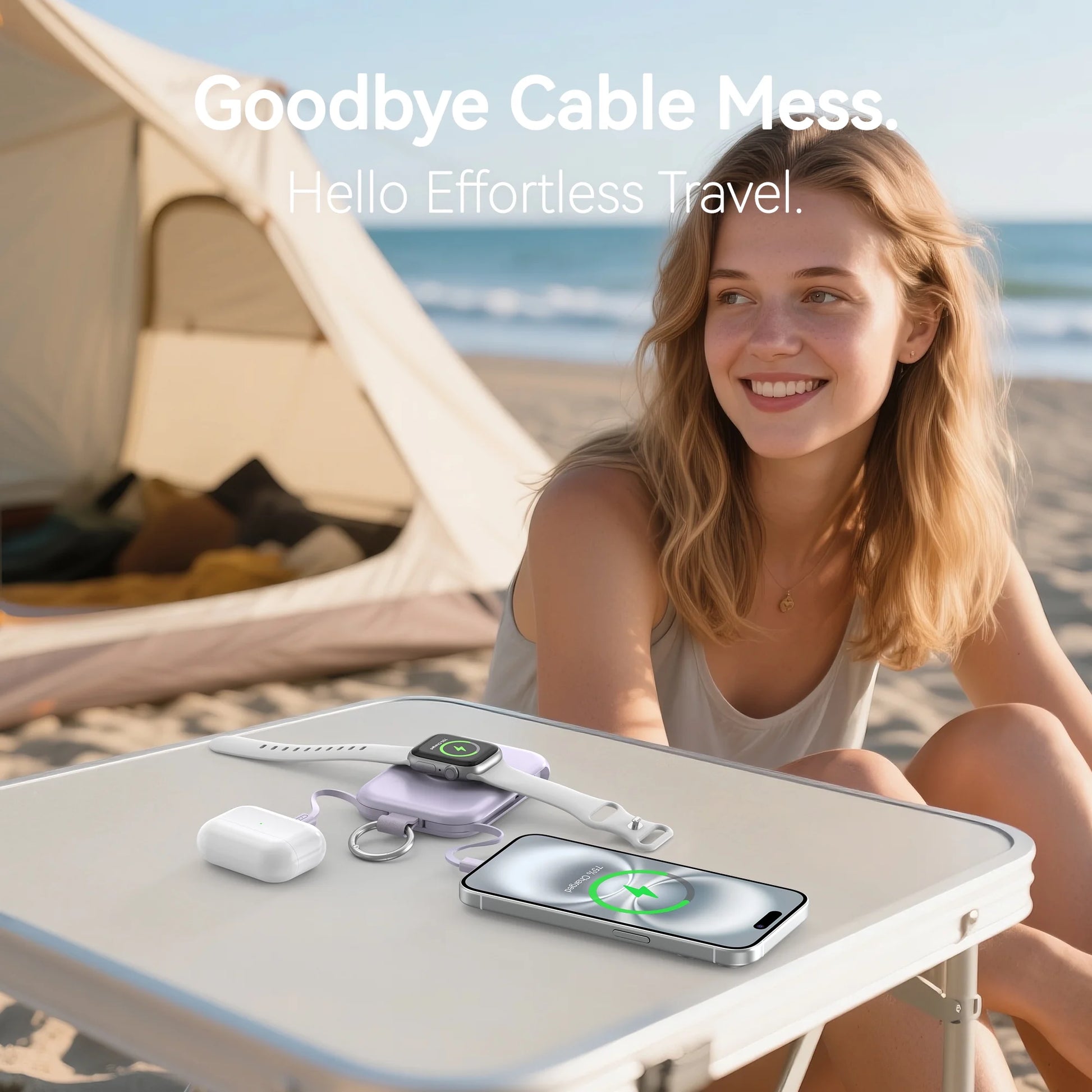 Portable Charger, 5000Mah Power Bank - Apple Watch Charger with Built-In Cables,Travel-Ready Portable Charger for Iphone 17/ 16/15/14 ,Android ,Apple Watch Ultra2/11/10/9/8, Purple