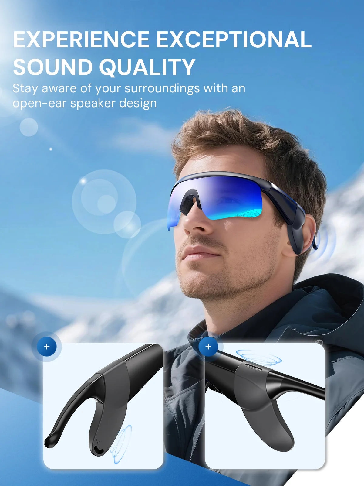 Smart Sunglasses, Bluetooth Cycling Glasses for Men and Women with Built-In Mic, Open-Ear Voice Control, Calling & Music, UV Protection, Magnetic Charging, Running Sunglasses Gifts for Him