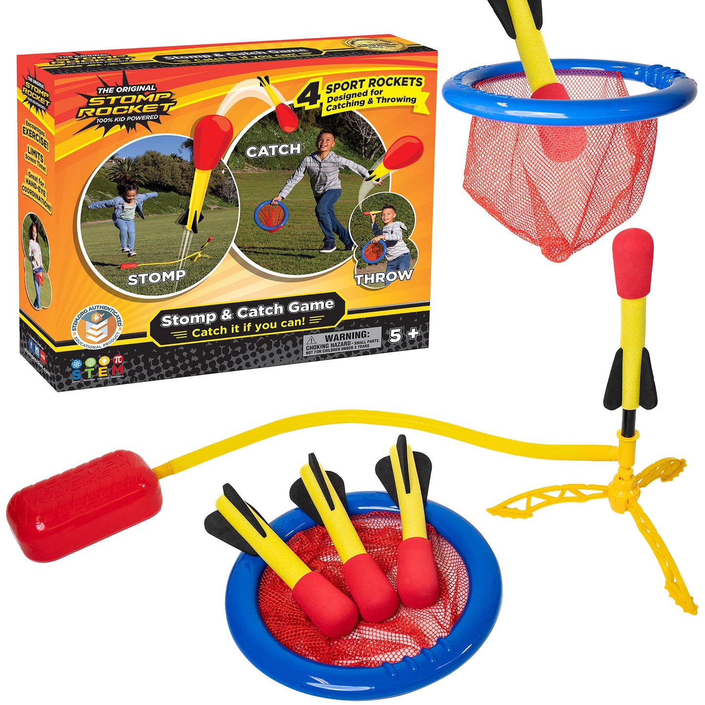 ® Original Stomp and Catch Rocket Game for Kids, 4 Throw Foam Rockets, Catching Net and Adjustable Launcher, Gift for Boys and Girls Ages 5 and Up